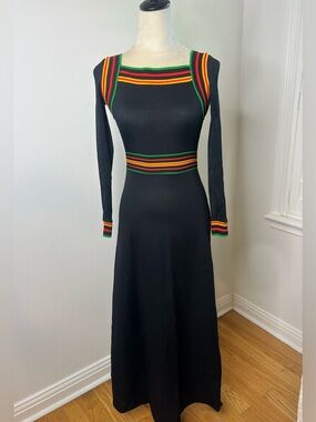 Jonathan Logan 1970’s Vintage Black Maxi Dress Ribbed Bodice RARE SZ 7 EUC